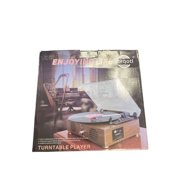 Zbrqotl Turntable Player With Wooden Finish & Clear Lid For Vinyl Records - Picture 1 of 7